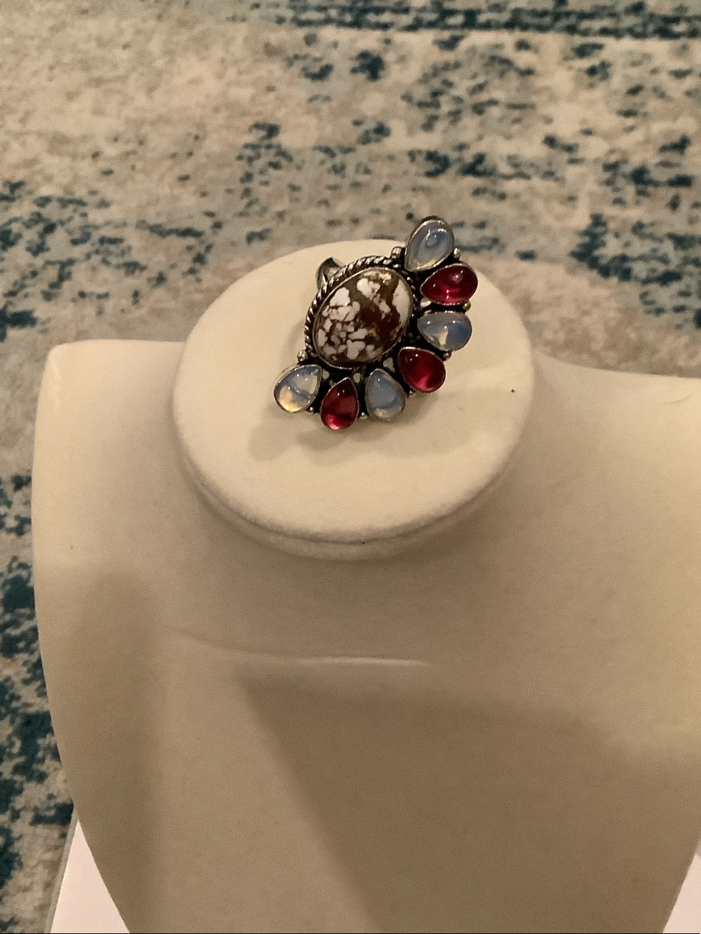 NEW 925 Floral Statement Ring genuine wild horse center stone size 6.5